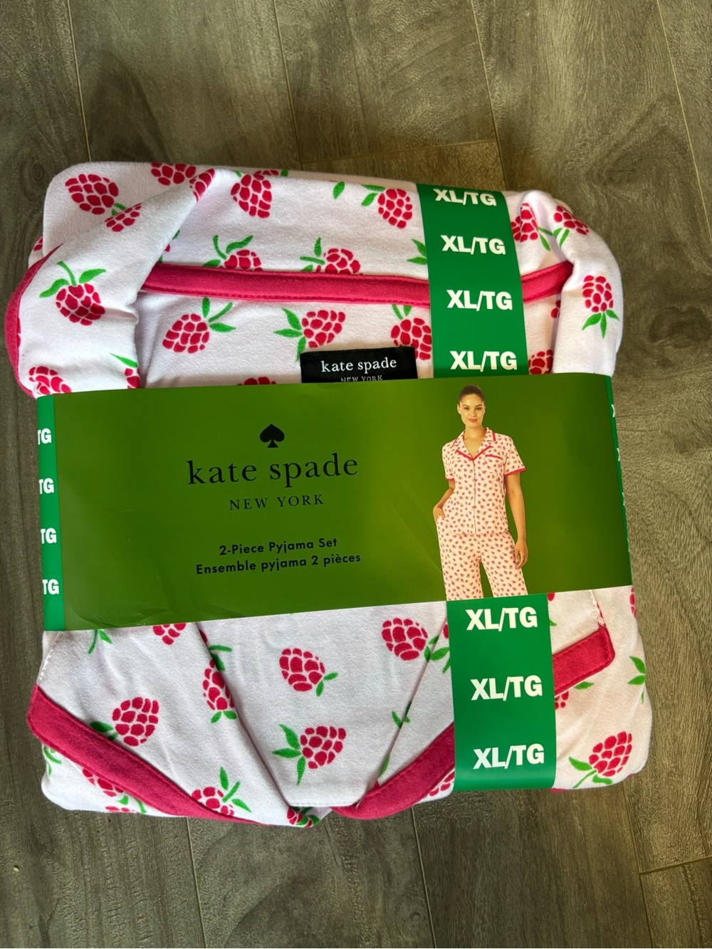 kate spade White Pajama Set with Raspberry Print and Pink Trim